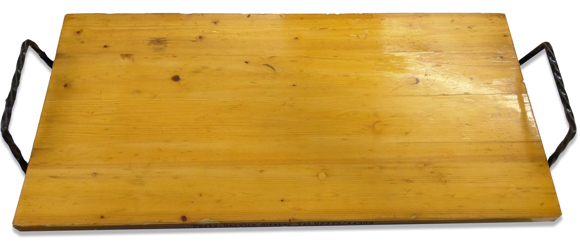 Holzbüffet-Brett rechteck. 80x40 cm. Mit Schmiedeeisenen schwarzen Griffen